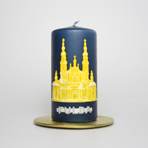 Kerze Fuldaer Dom | Fuldakerze | Blau mit gelbem Dom